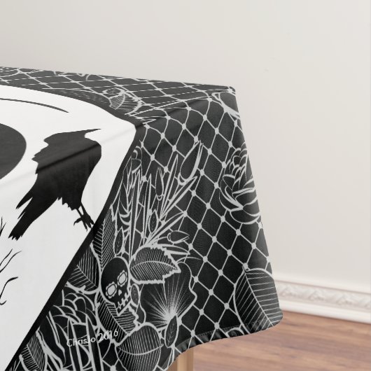 Black Raven Sugar Skull Skeleton Table Cloth Tafelkleed (Voorbeeld)