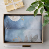 Black Raven White Flowers Blue Background Tissuepapier (Geschenk)