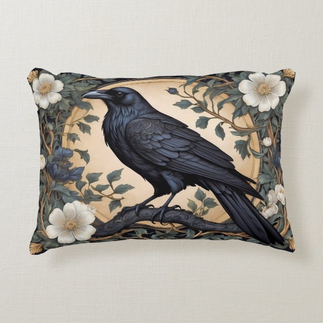 Black Raven William Morris geïnspireerd Accent Kussen (Voorkant)