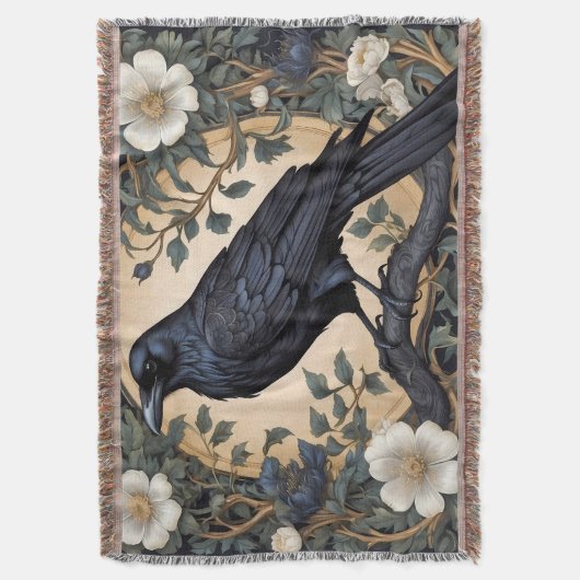 Black Raven William Morris geïnspireerd Deken (Voorkant Verticaal)