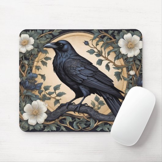 Black Raven William Morris geïnspireerd Muismat (Met muis)