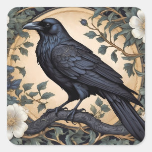 Black Raven William Morris geïnspireerd Vierkante Sticker