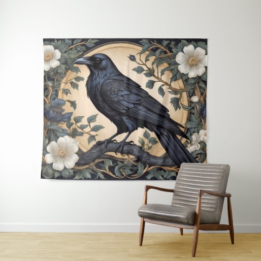 Black Raven William Morris geïnspireerd Wandkleed (In Situ (horizontaal))