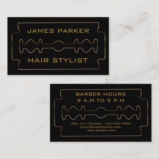 Black Razor Blade Barber Hair Stylist Visitekaartje (Voorkant / Achterkant)