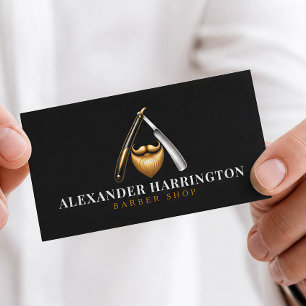 Black Razor Golden Beard Logo Kapperszaak  Visitekaartje