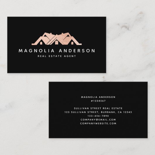 Black Real Estate Agent Roos Gold Borhed Metal Visitekaartje (Voorkant / Achterkant)