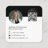Black Real Estate Logo Foto QR Code Visitekaartje (Achterkant)