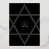 Black Real Gold Foil Star van David Bar Mitzvah Fo Folie Uitnodiging (Achterkant)