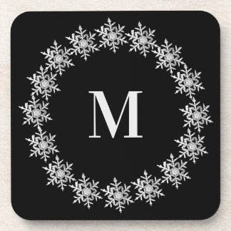 Black Real Snowflake Wreath Hard plastic coaster Bier Onderzetter