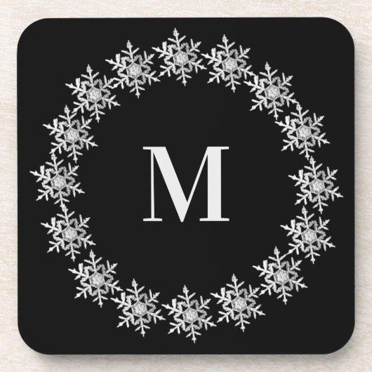 Black Real Snowflake Wreath Hard plastic coaster Bier Onderzetter (Voorkant)