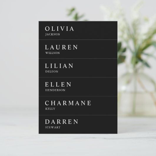 Black Reception Mini Guest's Profile Card 6 in 1 Aankondiging (Staand voorkant)