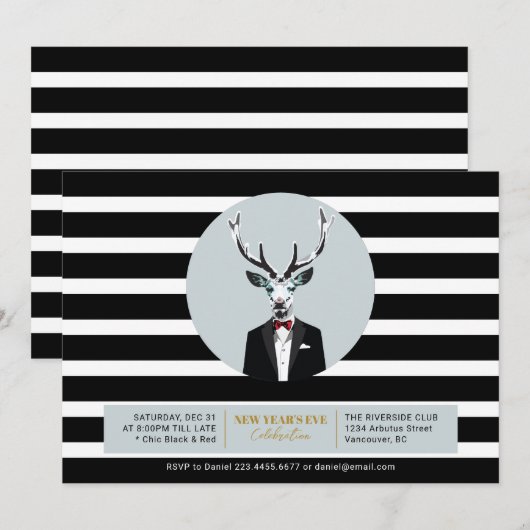 Black & Red 2021 Deer New Year's Eva Holiday Party Kaart (Voorkant / Achterkant)