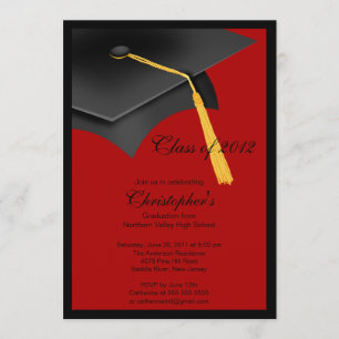 Black Red Afstudeerder Pet Graduation Party Invita Kaart