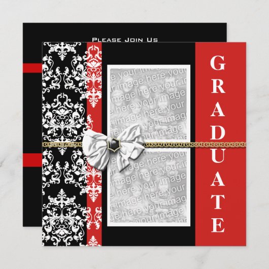 Black red afstuderen damask sjabloon PERSONALIZE Kaart (Voorkant / Achterkant)