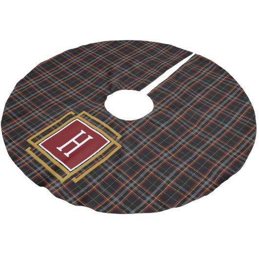 Black Red and yellow Tartan Monogram  Kerstboom Rok (Gekanteld)