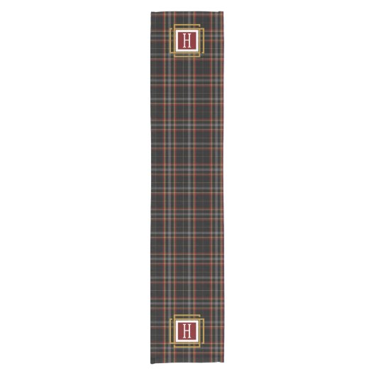 Black Red and yellow Tartan Monogram  Korte Tafelloper (Voorkant)
