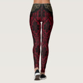 Black Red Antiek Damask-stijl Leggings (Achterkant)