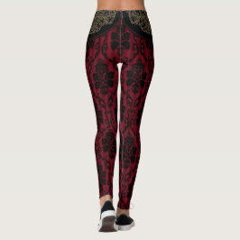 Black Red Antiek Damask-stijl Leggings