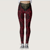 Black Red Antiek Damask-stijl Leggings (Voorkant)