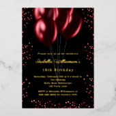 Black red balloons luxury birthday gold folie uitnodiging (Voorkant)
