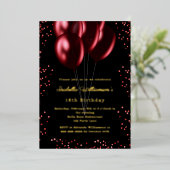 Black red balloons luxury birthday gold folie uitnodiging (Staand Voorkant)