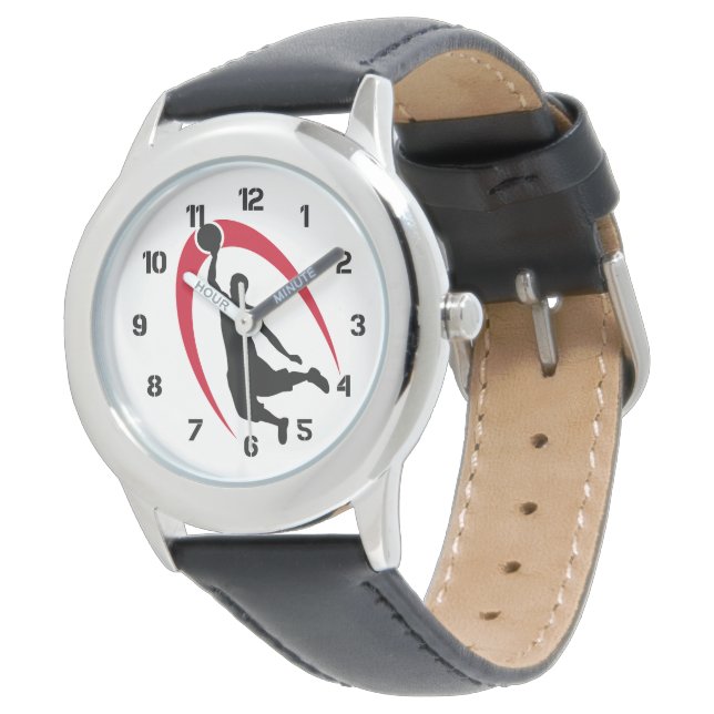 Black Red Basketball Player Number Horloge (Gekanteld)