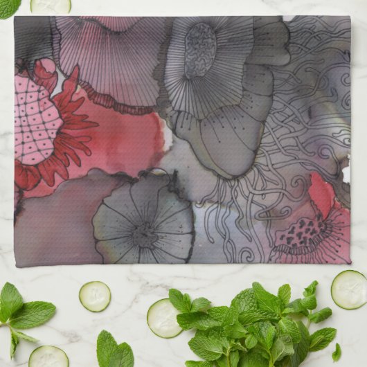 Black Red Berry Kitchen Towel Theedoek (Gevouwen)