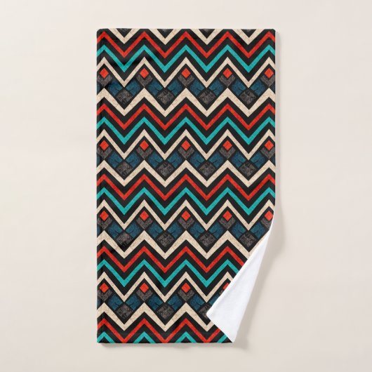 Black Red Blauwgroen Beige Aztec Pattern Bad Handdoek (Handdoek)