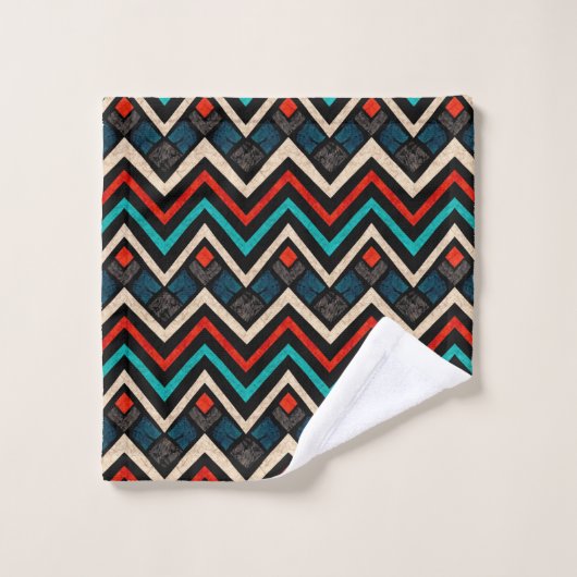 Black Red Blauwgroen Beige Aztec Pattern Bad Handdoek (Wasdoekje)