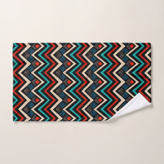 Black Red Blauwgroen Beige Aztec Pattern Bad Handdoek (Handdoek)