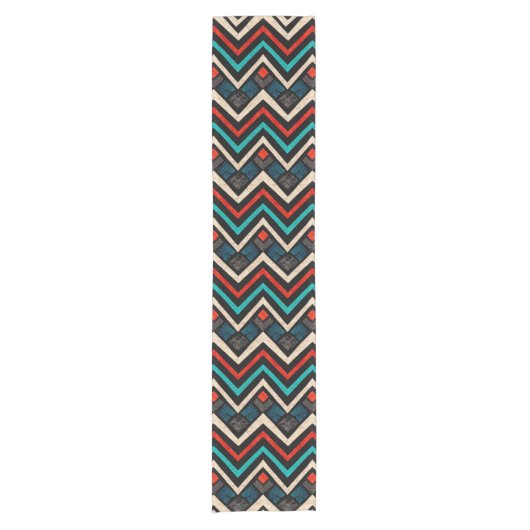 Black Red Blauwgroen Beige Aztec Pattern Korte Tafelloper (Voorkant)