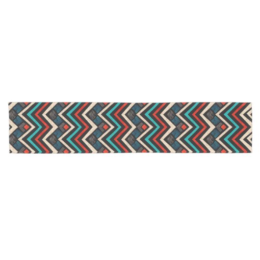 Black Red Blauwgroen Beige Aztec Pattern Korte Tafelloper (Horizontaal)