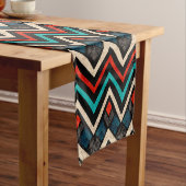 Black Red Blauwgroen Beige Aztec Pattern Korte Tafelloper (Voorbeeld)