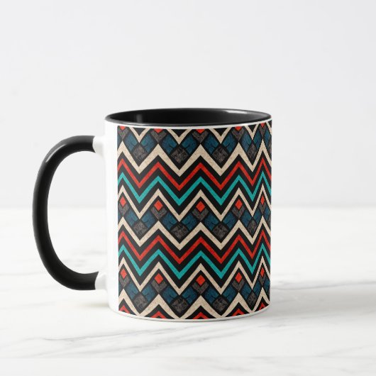 Black Red Blauwgroen Beige Aztec Pattern Mok (Links)