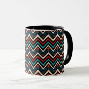 Black Red Blauwgroen Beige Aztec Pattern Mok