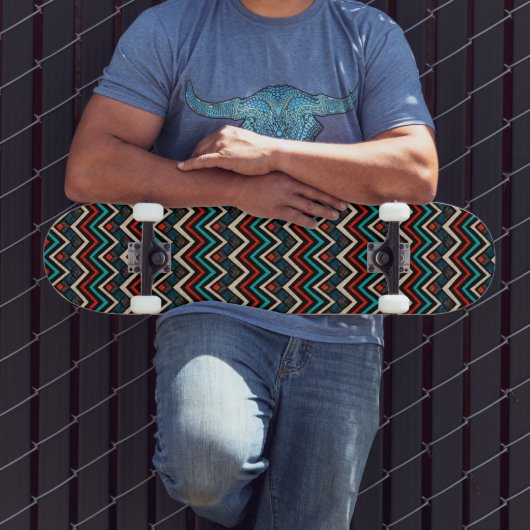 Black Red Blauwgroen Beige Aztec Pattern Persoonlijk Skateboard (Buiten 3)
