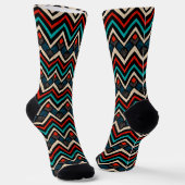 Black Red Blauwgroen Beige Aztec Pattern Sokken (Gebogen)