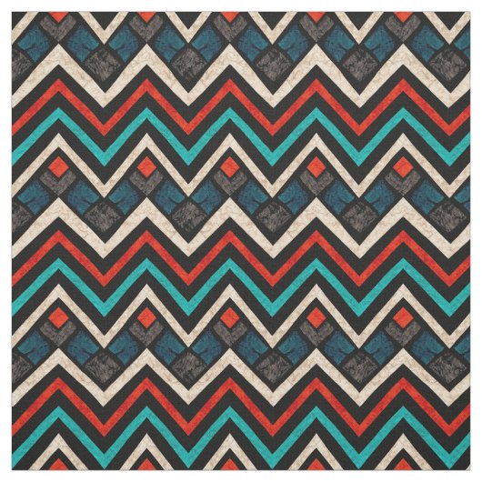Black Red Blauwgroen Beige Aztec Pattern Stof (Swatch)