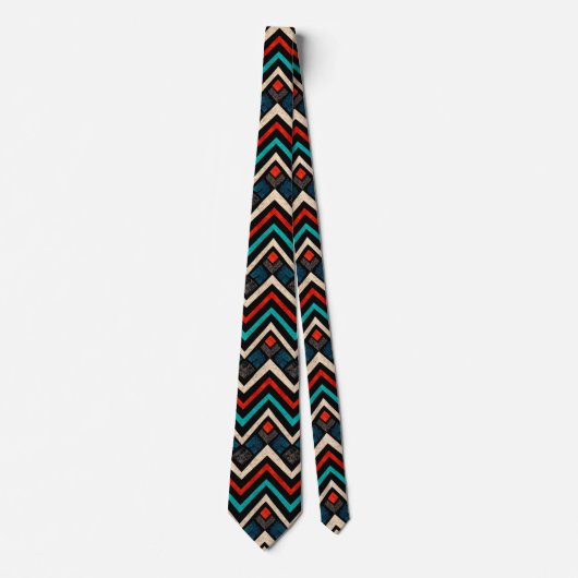 Black Red Blauwgroen Beige Aztec Pattern Stropdas (Voorkant)
