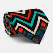 Black Red Blauwgroen Beige Aztec Pattern Stropdas (Opgerold)