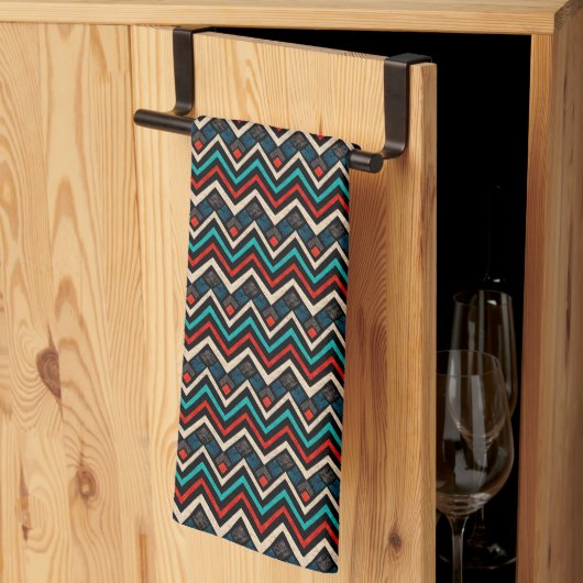 Black Red Blauwgroen Beige Aztec Pattern Theedoek (Derde Gevouwen)