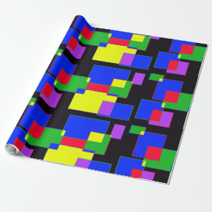 Black Red Blue Green Squares Rechthoeken Abstract Cadeaupapier
