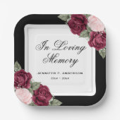 Black Red Blush Pink Floral Memorial Funeral Papieren Bordje (Voorkant)