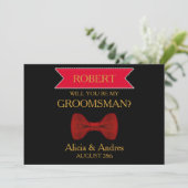 Black & Red Bow word je mijn Groomsman? Kaart (Staand voorkant)