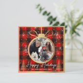Black & Red Buffalo met kerstsierfoto Feestdagenkaart (Staand voorkant)