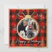 Black & Red Buffalo met kerstsierfoto Feestdagenkaart (Voorkant)