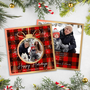 Black & Red Buffalo met kerstsierfoto Feestdagenkaart