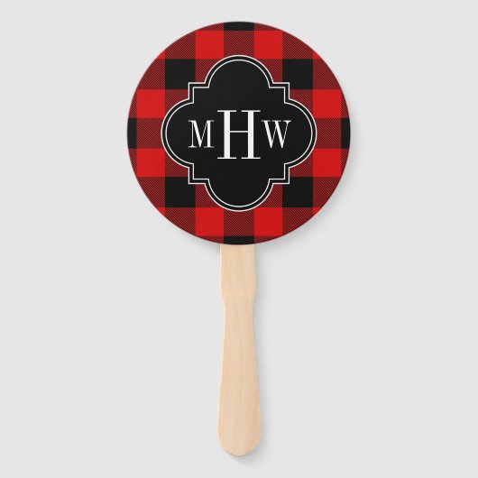 Black Red Buffalo Plaid DIY BG 3I Monogram Handwaaier (Voorkant)