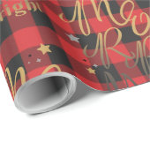 Black Red Buffalo Plaid Vrolijk en helder Cadeaupapier (Rol Hoek)