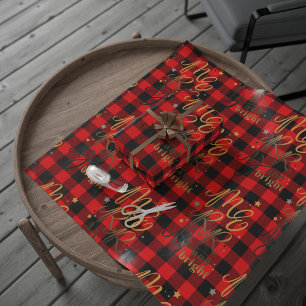 Black Red Buffalo Plaid Vrolijk en helder Cadeaupapier
